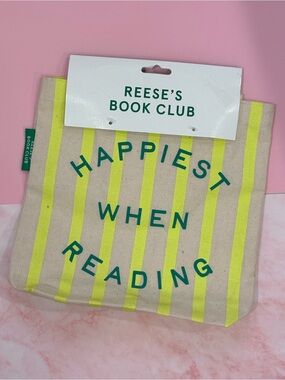Out of Print Green Lettering Yellow-Striped Canvas Tote